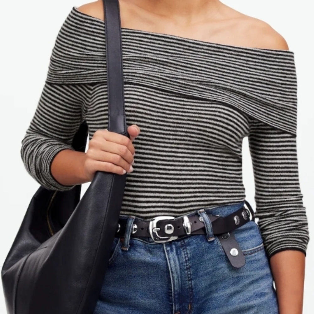 Madewell Black and White Striped Off-Shoulder Sweater